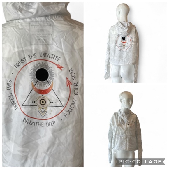 Undercover Hippie The Sun, The Moon & The Eye Cropped White Windbreaker Size S - Picture 9 of 14